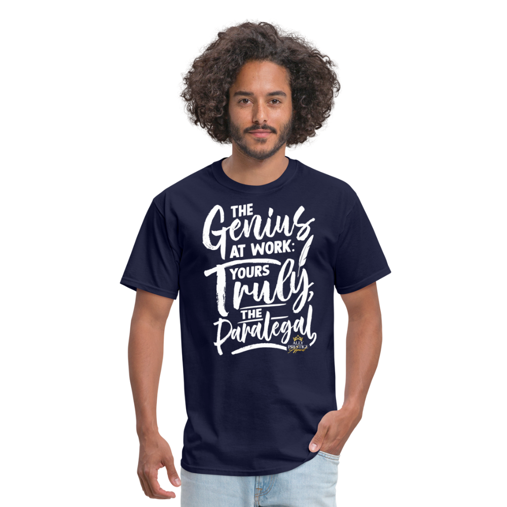 "Genius at Work Paralegal" Unisex Classic T-Shirt - navy