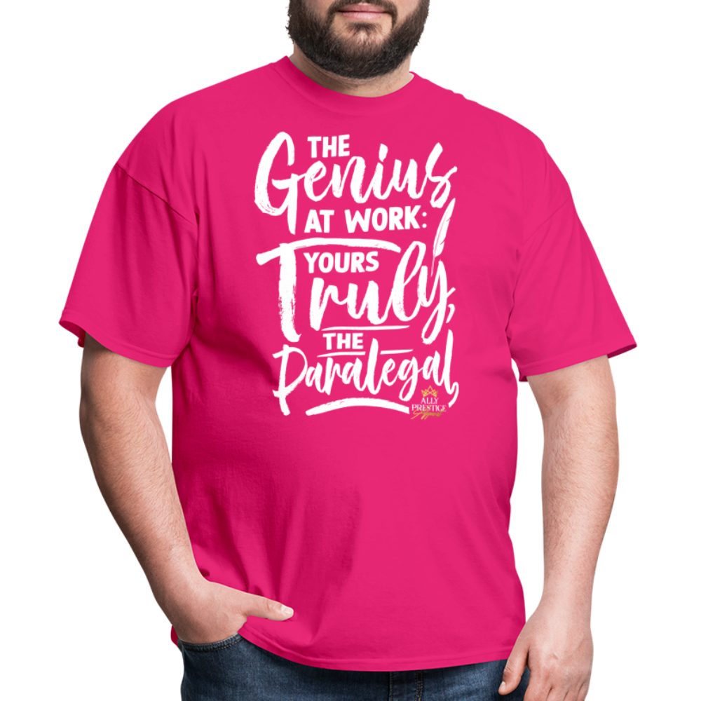 "Genius at Work Paralegal" Unisex Classic T-Shirt - fuchsia