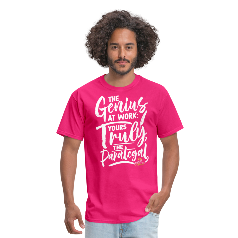 "Genius at Work Paralegal" Unisex Classic T-Shirt - fuchsia