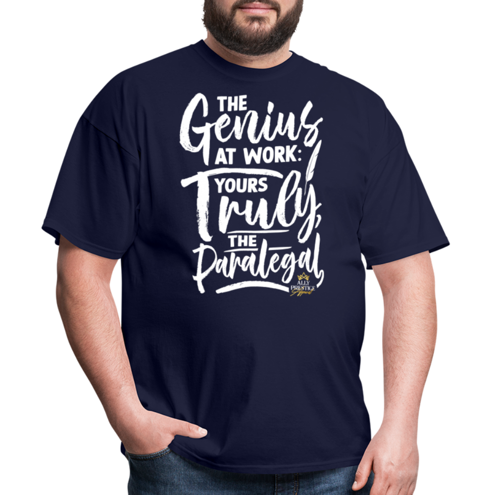 "Genius at Work Paralegal" Unisex Classic T-Shirt - navy
