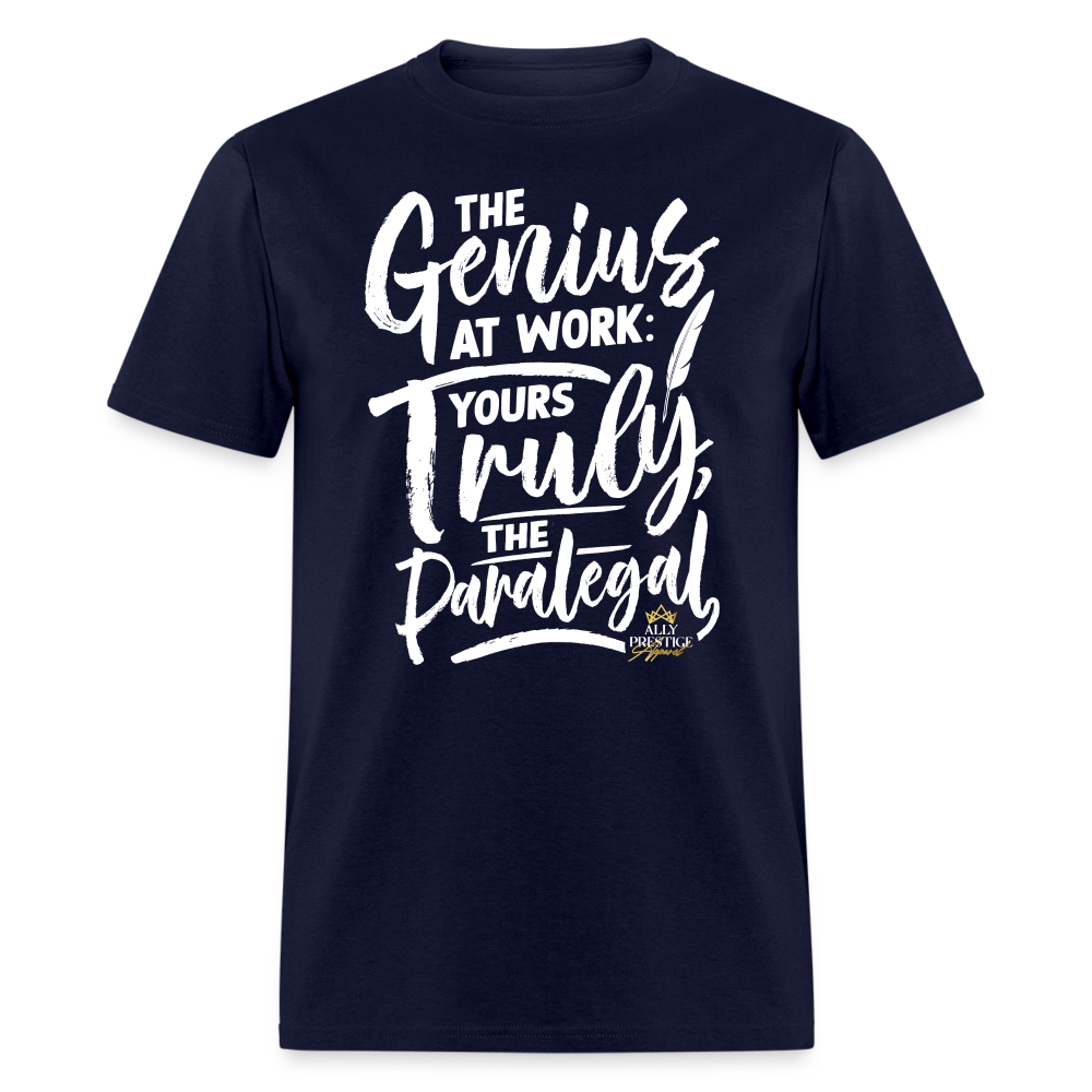 "Genius at Work Paralegal" Unisex Classic T-Shirt - navy